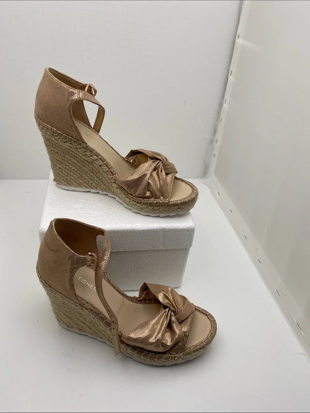 Marc Fisher Rose Gold Knot Espadrille Wedge Sandals